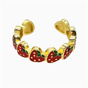 Copper Strawberry Rings Red Enamel Gold Plated, approx 6mm, 18mm dia [FN51559]