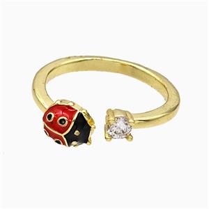 Copper Ladybug Rings Red Enamel Gold Plated, approx 4mm, 7mm, 18mm dia [FN51561]