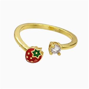 Copper Strawberry Rings Red Enamel Gold Plated, approx 4mm, 7mm, 18mm dia [FN51562]