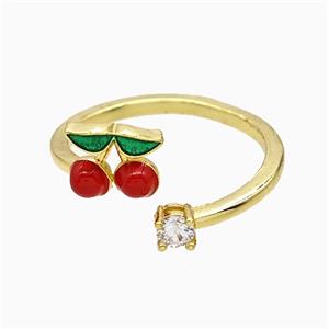 Copper Cherry Rings Red Enamel Gold Plated, approx 4mm, 8-9mm, 18mm dia [FN51564]