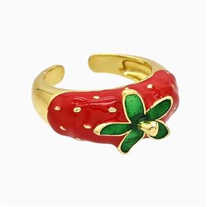 Copper Flower Rings Red Enamel Gold Plated, approx 11mm, 18mm dia [FN51566]