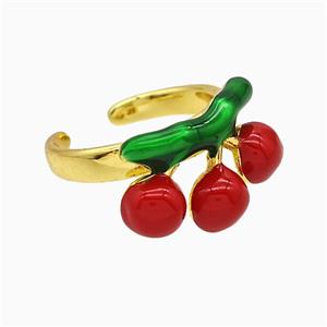 Copper Cherry Rings Red Enamel Gold Plated, approx 13-20mm, 18mm dia [FN51567]