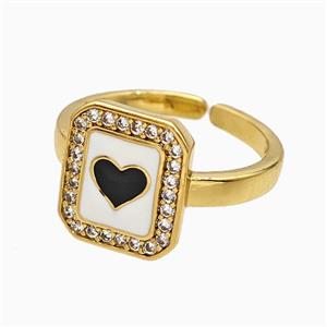 Copper Heart Rings Pave Zirconia Black Enamel Gold Plated, approx 11-12mm, 18mm dia [FN51568]