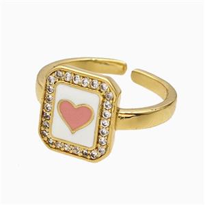 Copper Heart Rings Pave Zirconia Pink Enamel Gold Plated, approx 11-12mm, 18mm dia [FN51569]