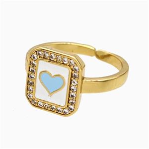 Copper Heart Rings Pave Zirconia Blue Enamel Gold Plated, approx 11-12mm, 18mm dia [FN51570]