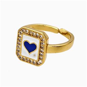 Copper Heart Rings Pave Zirconia Royalblue Enamel Gold Plated, approx 11-12mm, 18mm dia [FN51571]