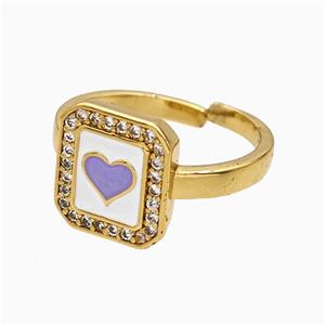 Copper Heart Rings Pave Zirconia Lavender Enamel Gold Plated, approx 11-12mm, 18mm dia [FN51572]