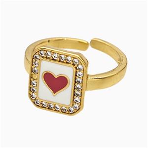 Copper Heart Rings Pave Zirconia Red Enamel Gold Plated, approx 11-12mm, 18mm dia [FN51573]