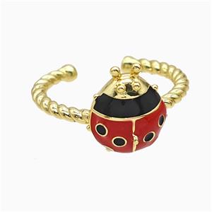 Copper Ladybug Rings Red Enamel Gold Plated, approx 11-13mm, 18mm dia [FN51576]