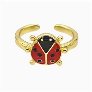 Copper Ladybug Rings Red Enamel Gold Plated, approx 11-13mm, 18mm dia [FN51577]