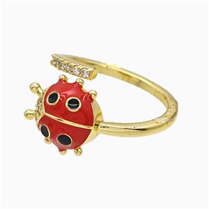 Copper Ladybug Rings Red Enamel Gold Plated, approx 11-13mm, 18mm dia [FN51578]