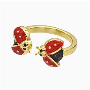 Copper Ladybug Rings Red Enamel Gold Plated, approx 10mm, 18mm dia [FN51581]