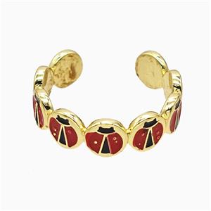 Copper Ladybug Rings Red Enamel Gold Plated, approx 6mm, 18mm dia [FN51583]