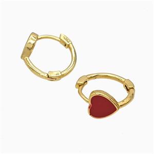 Copper Heart Hoop Earrings Red Enamel Gold Plated, approx 8mm, 15mm dia [FN51587]
