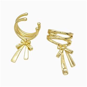 Copper Bowknot Clip Earrings Gold Plated, approx 9-15mm, 13mm dia [FN51588]