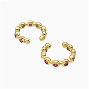 Copper Clip Earrings Pave Zirconia Gold Plated, approx 13mm dia [FN51593]