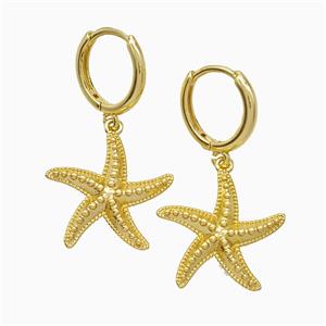 Copper Starfish Hoop Earrings Gold Plated, approx 19mm, 14mm dia [FN51594]