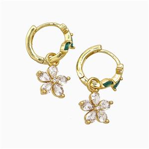 Copper Flower Hoop Earrings Pave Crystal Glass Gold Plated, approx 10mm, 14mm dia [FN51615]
