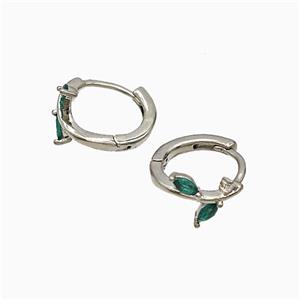 Copper Leaf Hoop Earrings Pave Crystal Glass Platinum Plated, approx 14mm dia [FN51618]