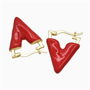 Copper Leaveback Earrings Red Enamel Gold Plated, approx 20-27mm [FN51631]