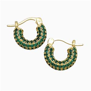Copper Leaveback Earrings Pave Green Zirconia Gold Plated, approx 15mm dia [FN51635]