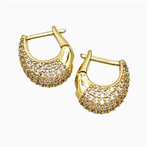 Copper Latchback Earrings Pave Zirconia Gold Plated, approx 14-17mm [FN51638]