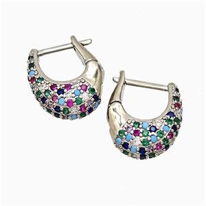Copper Latchback Earrings Pave Zirconia Platinum Plated, approx 14-17mm [FN51639]