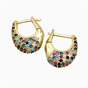 Copper Latchback Earrings Pave Zirconia Gold Plated, approx 14-17mm [FN51640]