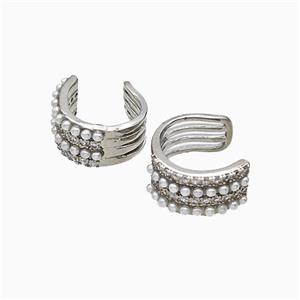 Copper Clip Earrings Pave Pearlized Resin Platinum Plated, approx 7-14mm [FN51641]