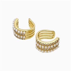 Copper Clip Earrings Pave Pearlized Resin Gold Plated, approx 7-14mm [FN51642]