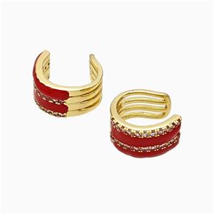 Copper Clip Earrings Red Enamel Gold Plated, approx 7-14mm [FN51643]