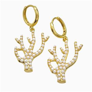 Copper Antlers Hoop Earrings Pave Pearlized Resin Gold Plated, approx 23-27mm, 14mm dia [FN51644]