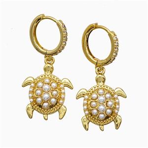 Copper Tortoise Hoop Earrings Pave Pearlized Resin Gold Plated, approx 16-18mm, 14mm dia [FN51652]