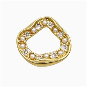 Copper Circle Pendant Pave Zirconia Pearlized Resin Gold Plated, approx 20-22mm [FN51656]