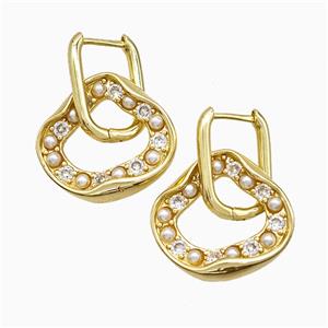 Copper Circle Latchback Earrings Pave Pearlized Resin Gold Plated, approx 20-22mm, 12-18mm [FN51658]