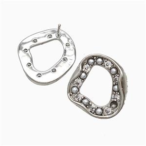 Copper Circle Stud Earrings Pave Pearlized Resin Platinum Plated, approx 20-22mm [FN51659]