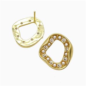Copper Circle Stud Earrings Pave Pearlized Resin Gold Plated, approx 20-22mm [FN51660]