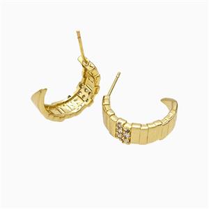 Copper Stud Earrings Pave Zirconia Gold Plated, approx 17mm dia [FN51662]