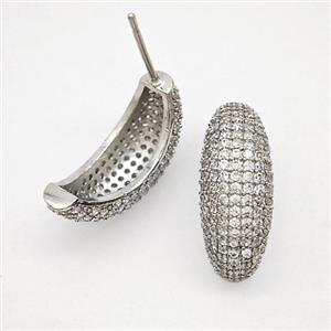 Copper Stud Earrings Micropave Zirconia Platinum Plated, approx 8-20mm [FN51665]