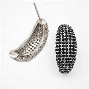 Copper Stud Earrings Micropave Black Zirconia Platinum Plated, approx 8-20mm [FN51666]