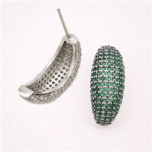 Copper Stud Earrings Micropave Green Zirconia Platinum Plated, approx 8-20mm [FN51667]
