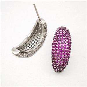 Copper Stud Earrings Micropave Fuchsia Zirconia Platinum Plated, approx 8-20mm [FN51668]
