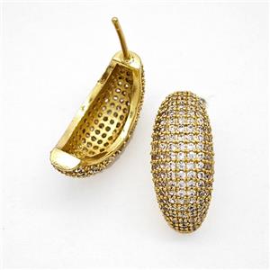 Copper Stud Earrings Micropave Zirconia Gold Plated, approx 8-20mm [FN51669]