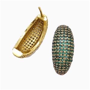 Copper Stud Earrings Micropave Green Zirconia Gold Plated, approx 8-20mm [FN51671]