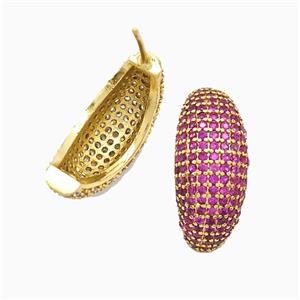 Copper Stud Earrings Micropave Fuchsia Zirconia Gold Plated, approx 8-20mm [FN51672]