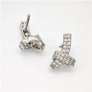 Copper Awareness Ribbons Stud Earrings Pave Zirconia Platinum Plated, approx 8-11mm [FN51673]