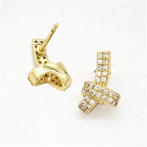 Copper Awareness Ribbons Stud Earrings Pave Zirconia Gold Plated, approx 8-11mm [FN51674]