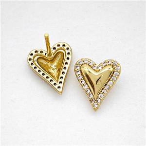 Copper Heart Stud Earrings Pave Zirconia Gold Plated, approx 10-12mm [FN51676]