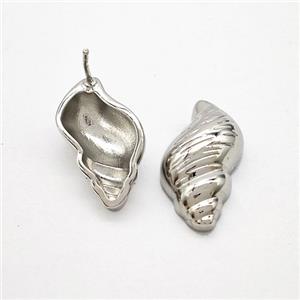 Copper Conch Shell Stud Earrings Platinum Plated, approx 12-21mm [FN51678]