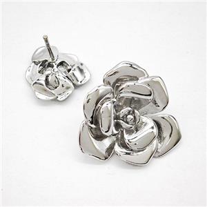 Copper Flower Stud Earrings Platinum Plated, approx 14mm [FN51682-14MM]